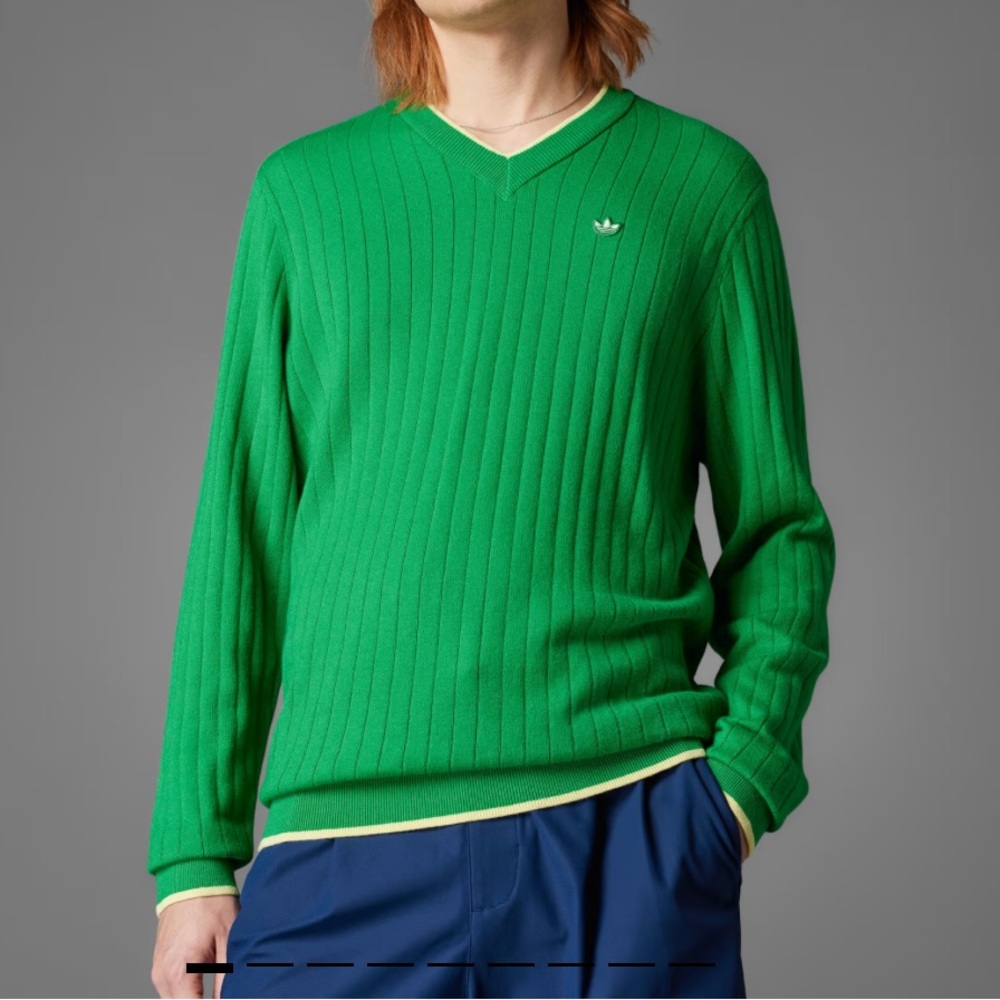 NWT Adidas Originals Cashmere Knit Sweater V-Neck Men’s XL Green/Yellow Golf
